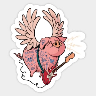 Pigs Rock! | Cute Tattoo Flying Pig playing guitar Sticker